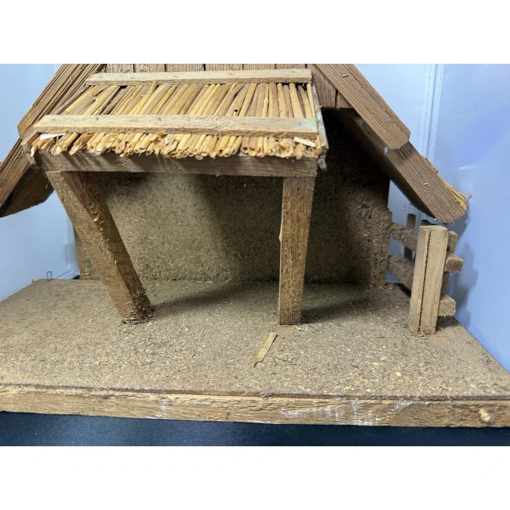 Vintage Christmas Nativity Scene Set 10 Resin Figures Wood Manger Germany‎